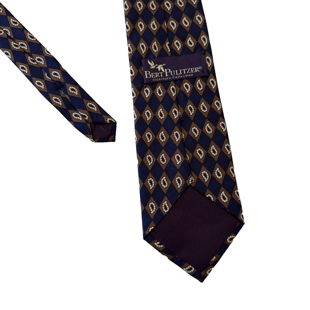 Vtg Tie Necktie 100% Silk Blue Tan Paisley Bert Pulitzer Signature 3.75” Classic - Picture 4 of 4